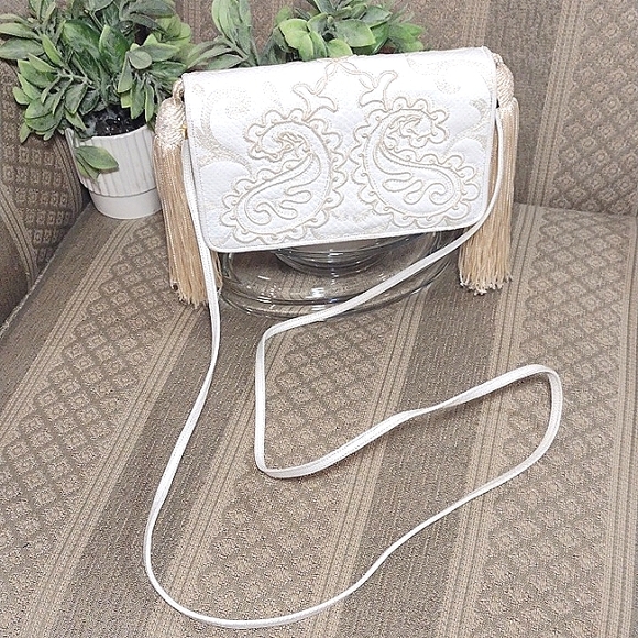 Vintage Judith Leiber Embroidered Tassel Crossbody Clutch Bag - Picture 1 of 16